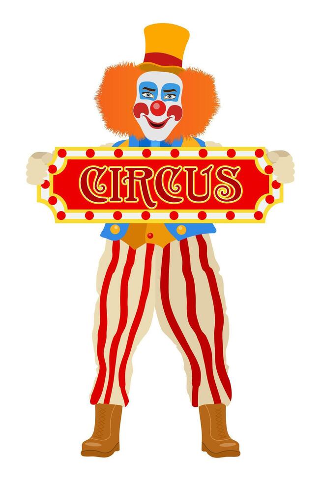 cheerful clown actor and circus character flat style illustration isolated on background vector