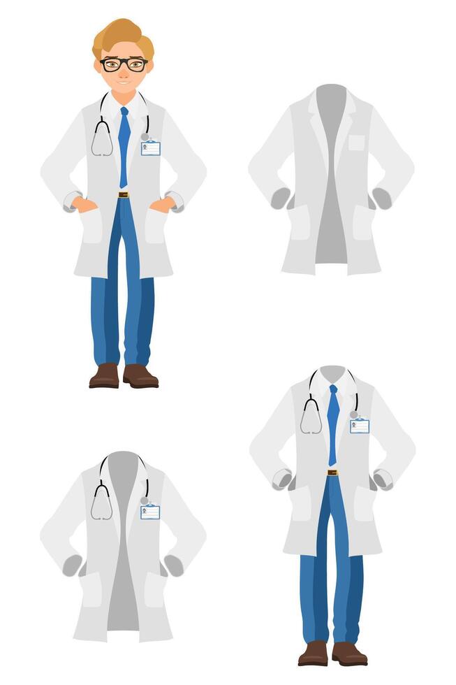 doctor in a robe, uniform, work clothes flat style illustration isolated on white background vector
