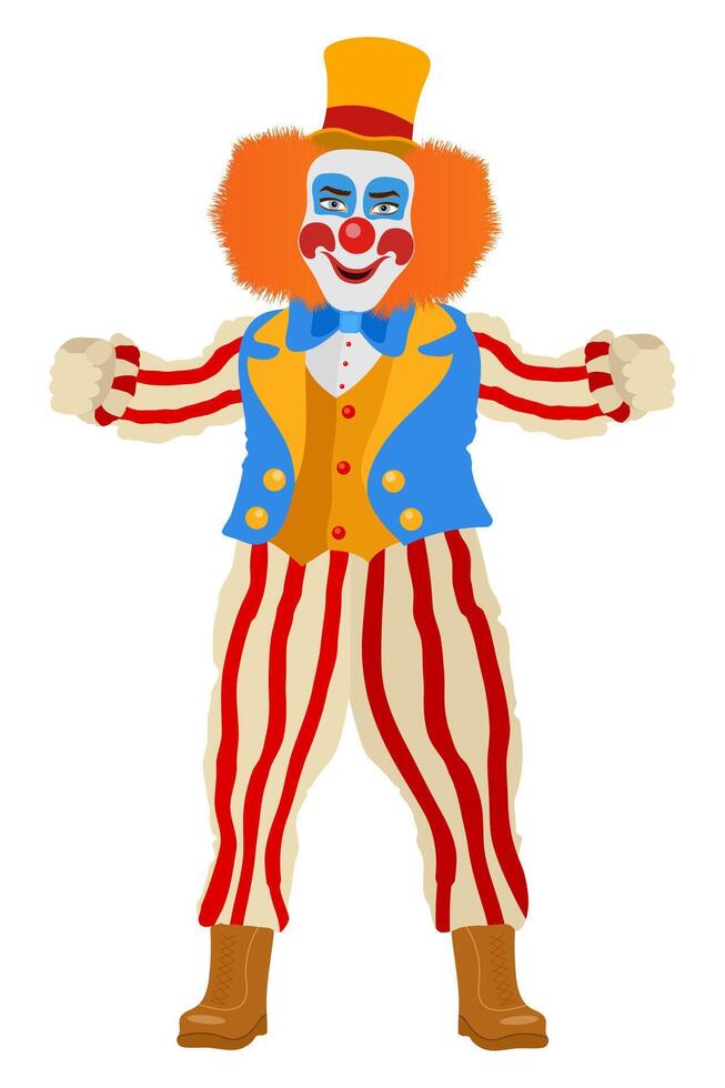 cheerful clown actor and circus character flat style illustration isolated on background vector