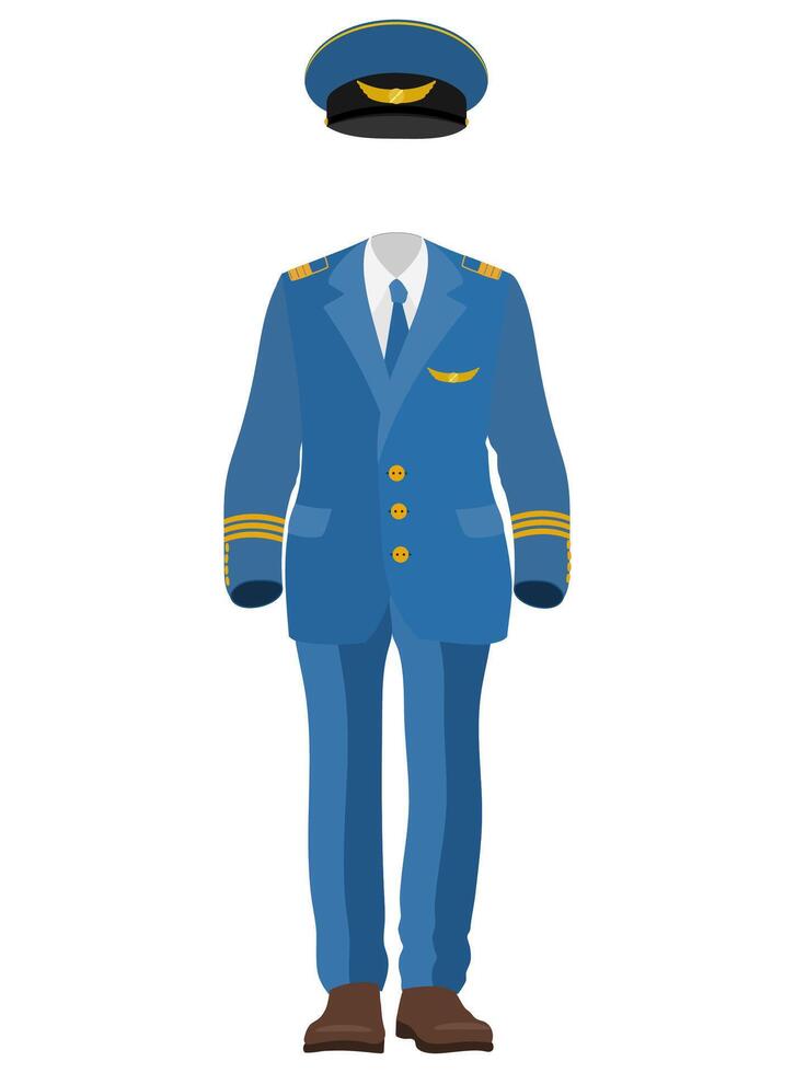 pilot uniform suit work clothes flat style illustration isolated on white background vector
