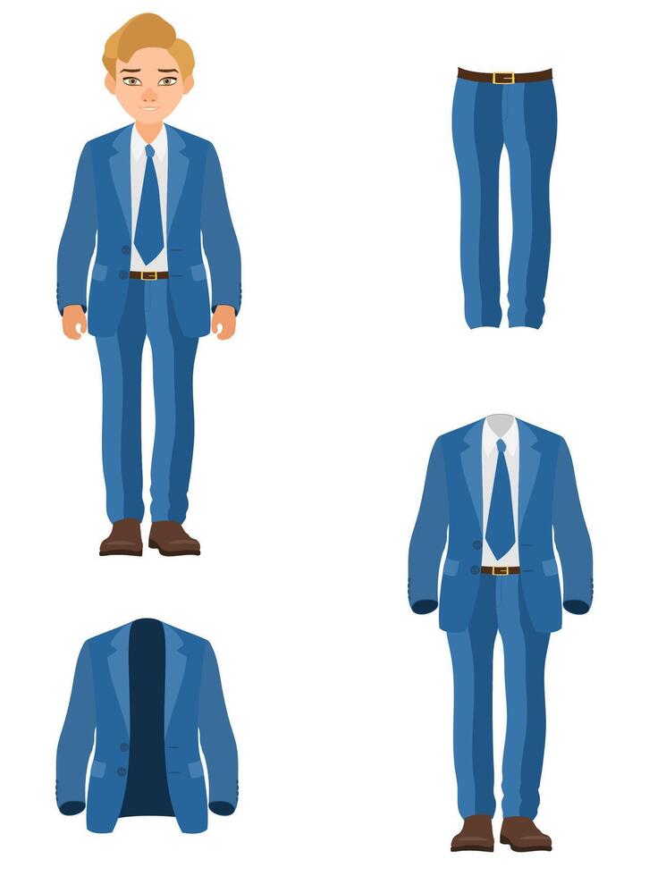 men business suit flat style illustration isolated on white background vector