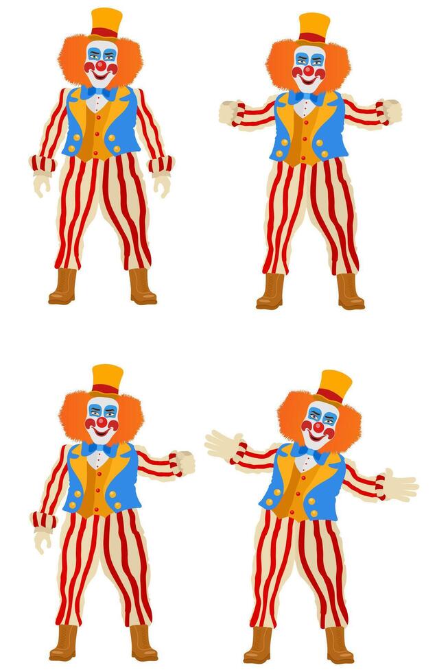 cheerful clown actor and circus character flat style illustration isolated on background vector