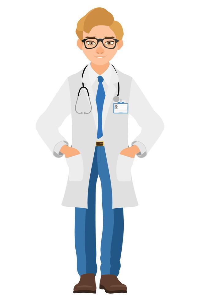 doctor in a robe, uniform, work clothes flat style illustration isolated on white background vector