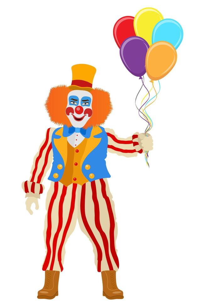 cheerful clown actor and circus character flat style illustration isolated on background vector
