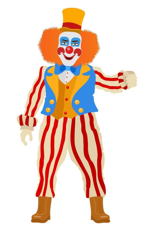cheerful clown actor and circus character flat style illustration isolated on background vector