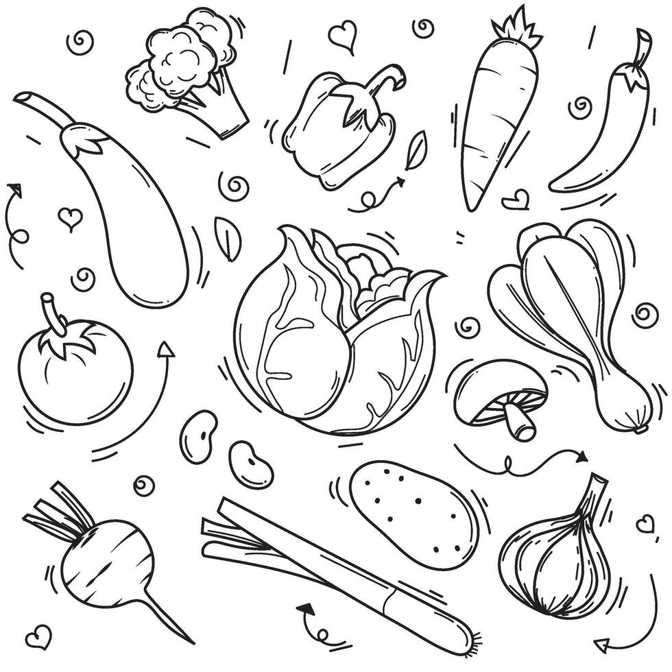 Vegetables hand drawn doodle set vector