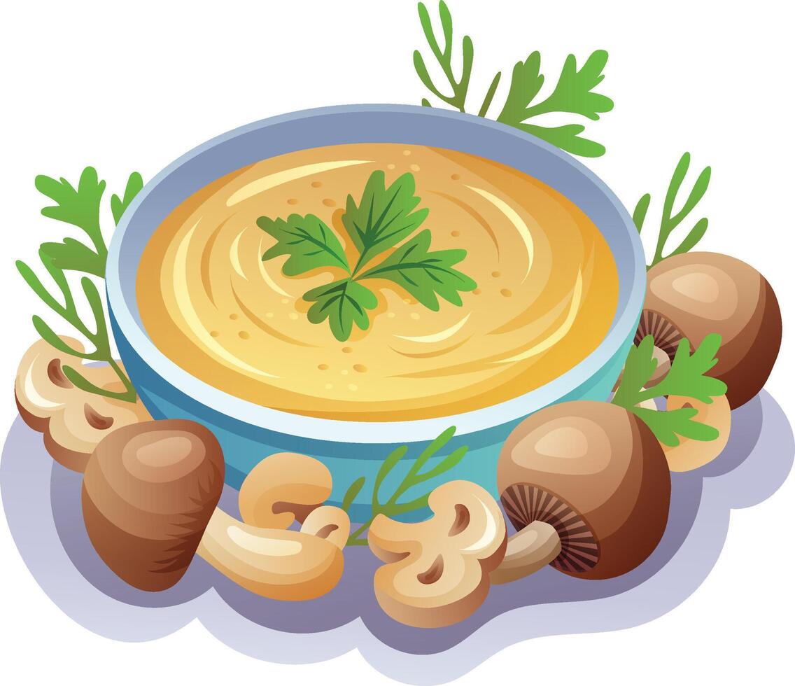 homemade creamy mushrooms soup chowder vector