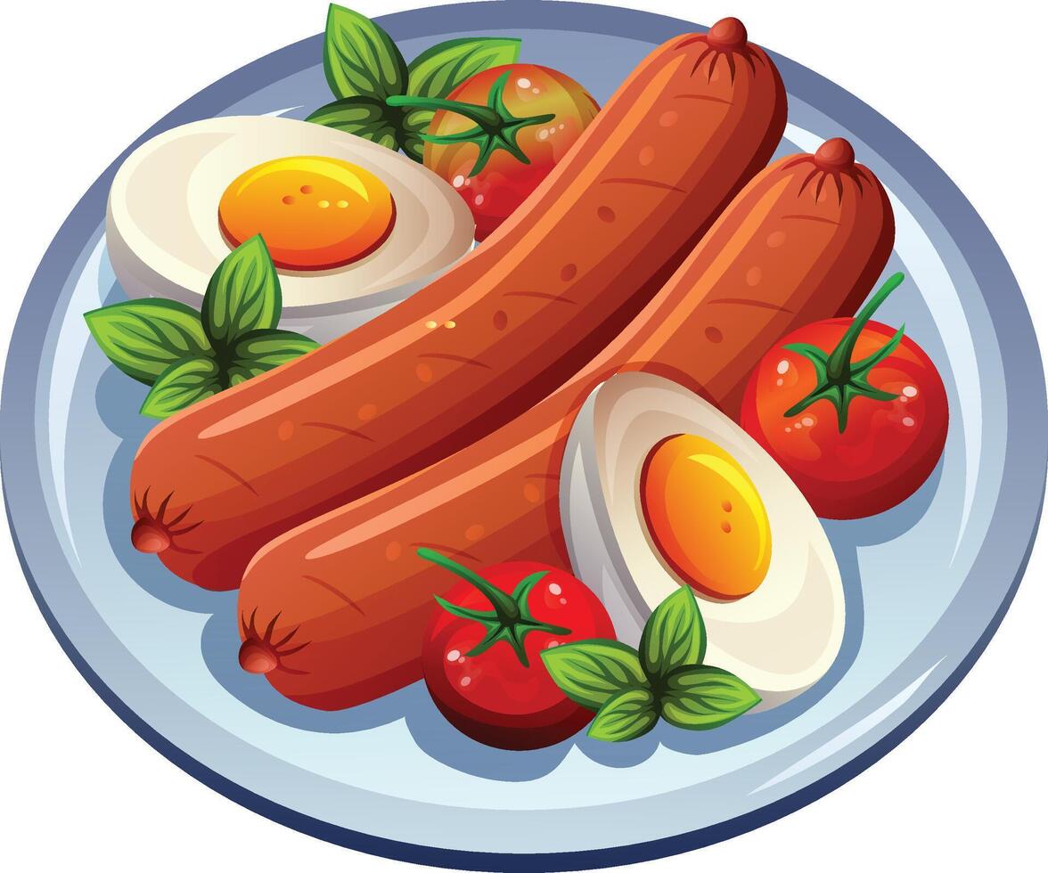 bratwurst sausage plate meal vector