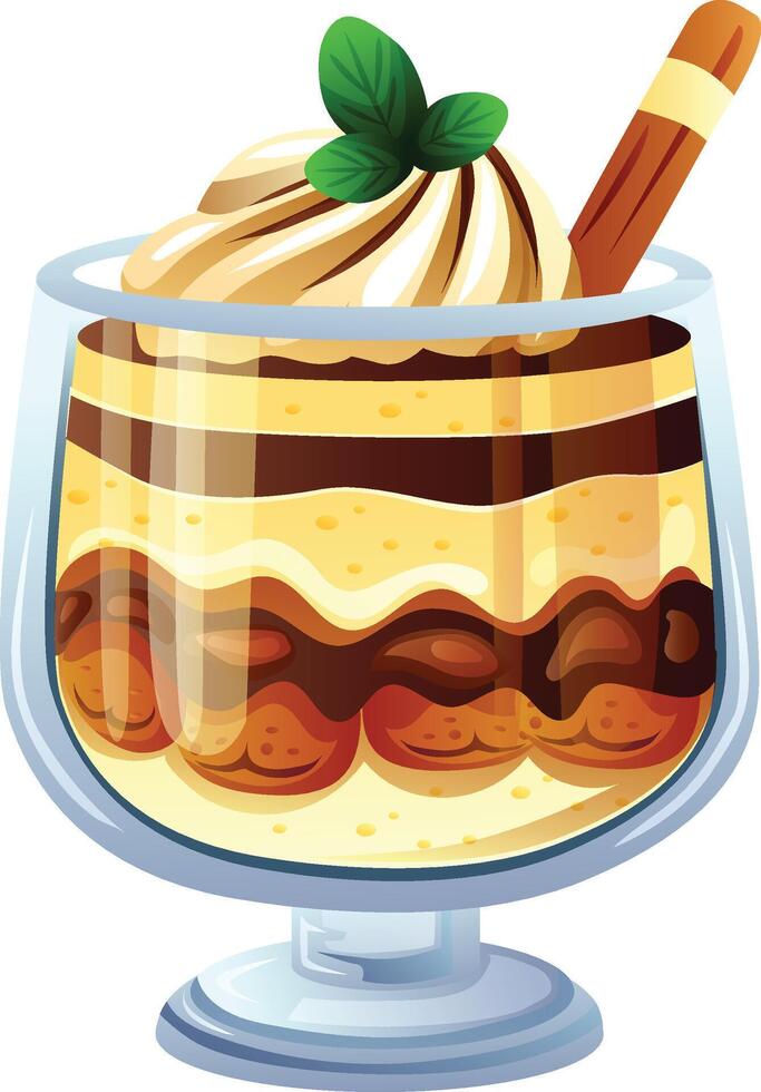 cup of chocolate ice cream sunda parfait swiss roll cake vector