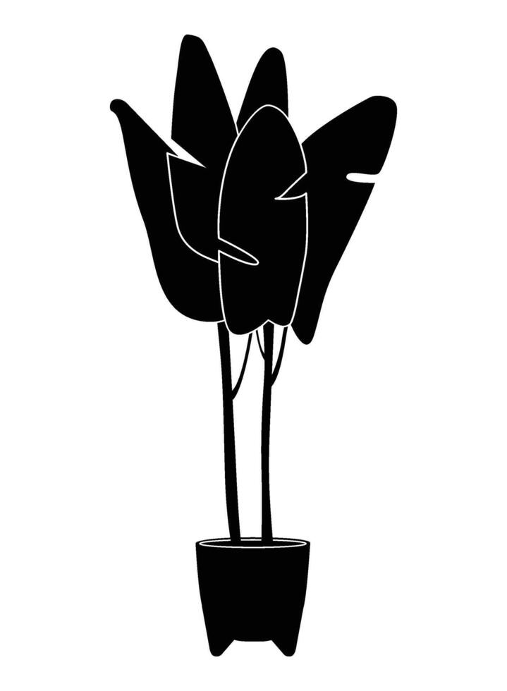 Potted plant silhouette icon. Black color indoor houseplant in a flowerpot. Botanical floral element in a pot for home decor. Flat monochrome illustration isolated on white background. vector