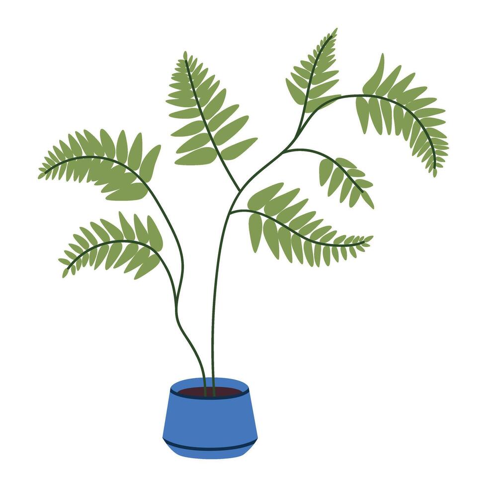 Houseplant in flower pot. Green indoor potted plant in flowerpot. Trendy office and home plant for interior decoration. Flat flower illustration isolated on a white background. vector