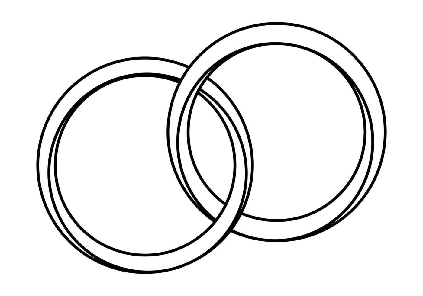 Hand drawn cute outline illustration golden wedding rings. Flat engagement rings sticker line art doodle. Propose and marriage. Valentine's Day and love concept icon. Vow and promise. Isolated. vector