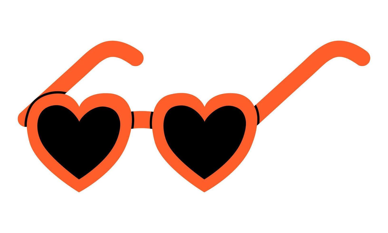 Hand drawn cute cartoon illustration of heart shaped glasses. Flat first sight love in colored doodle style. Rose-colored vision icon. Valentine's Day print. Romantic feelings. Isolated. vector