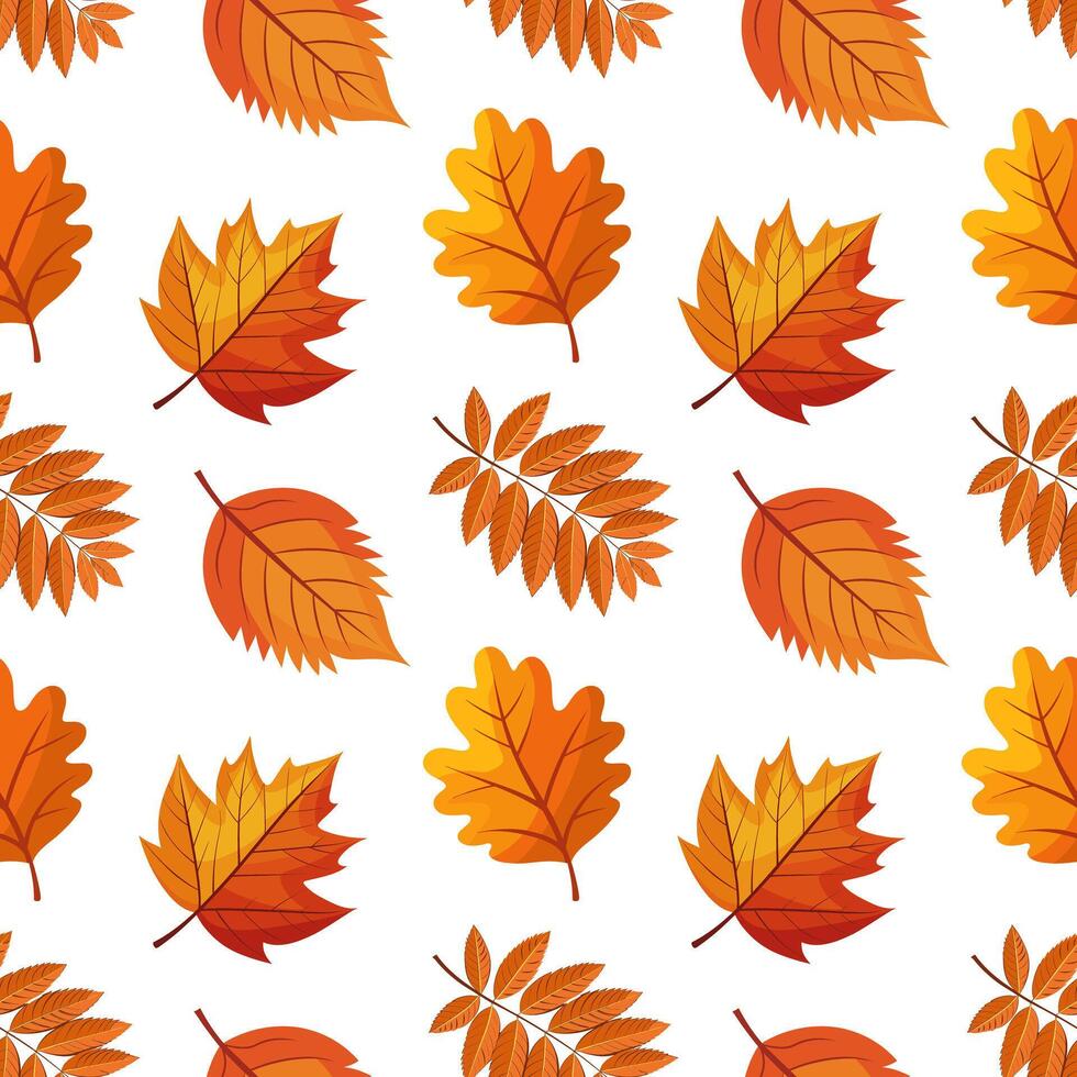 Seamless pattern of colorful autumn leaves. Autumn falling leaves on a white background. Illustration, print, textile vector