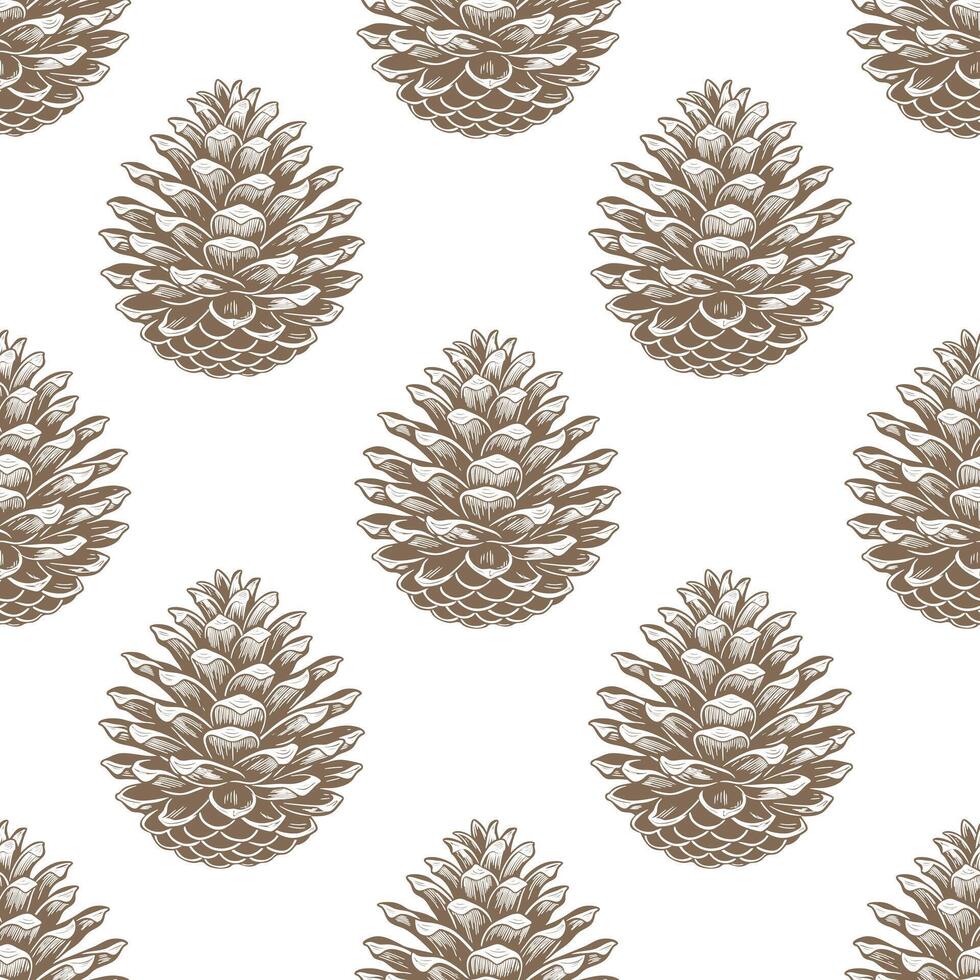 Seamless pattern, drawn pine cones on a white background. Silhouettes of cones background. Design for textiles, wallpaper vector