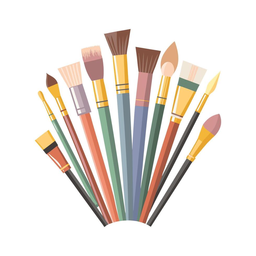 Set of brushes for painting. Collection of artist tools isolated on white. Illustration, design element vector