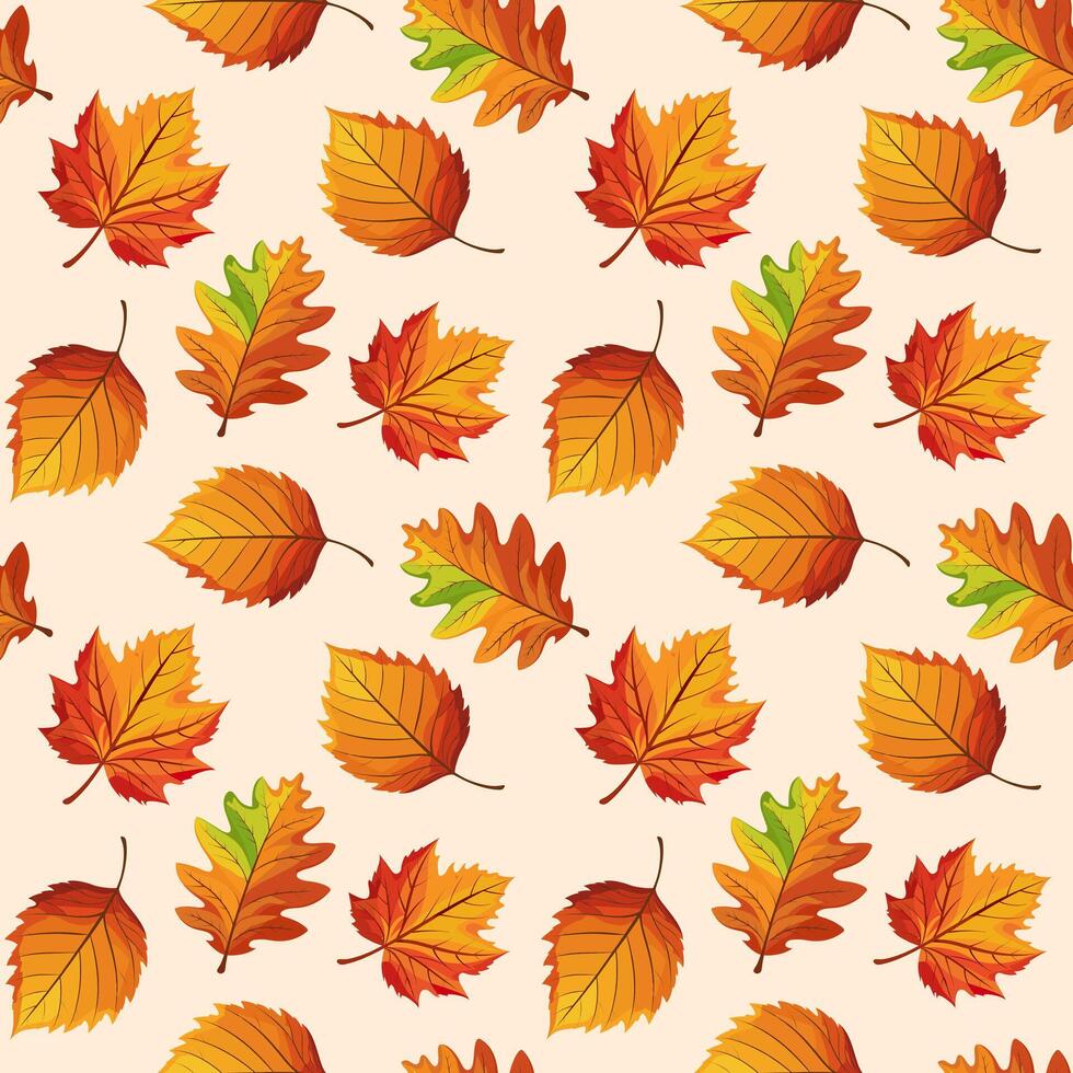 Seamless pattern of colorful autumn leaves. Autumn falling leaves on a white background. Illustration, print, textile vector