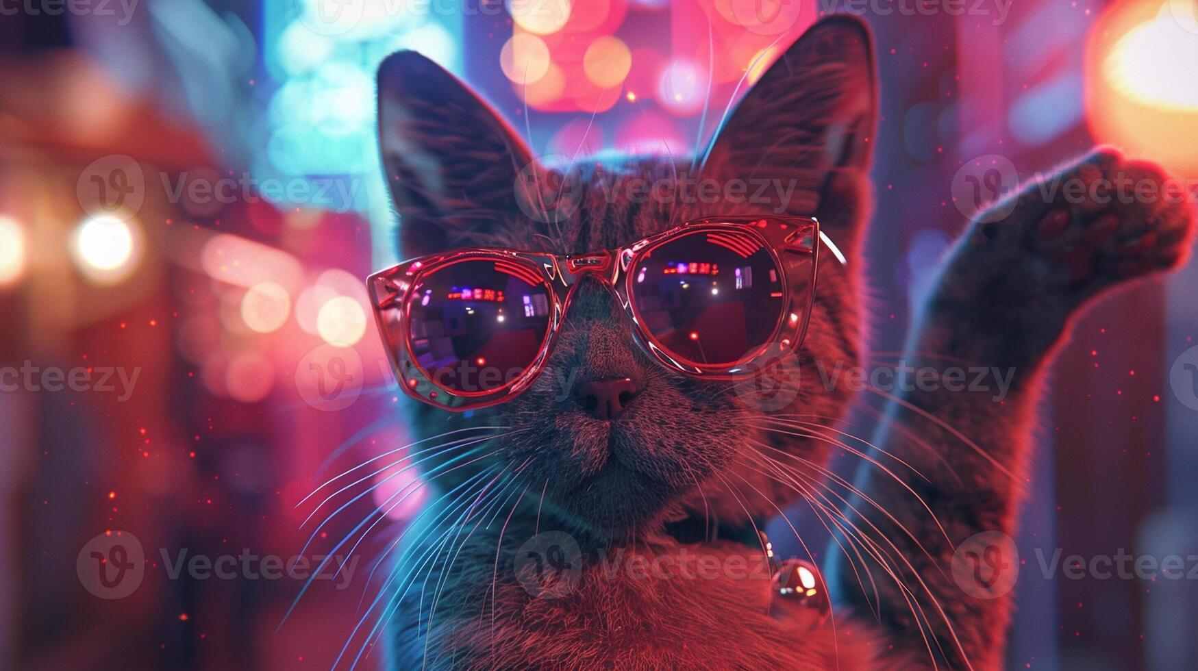 cat with glasses,cat, funny cat, cute cat, cat with fancy glasses under neon light, party mood cat photo