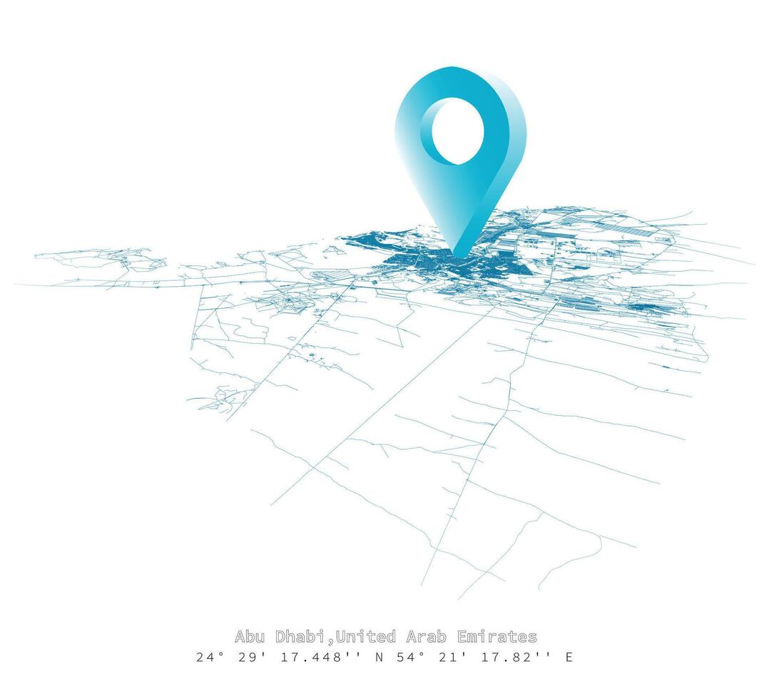 Abu Dhabi,United Arab Emirates,,detail Streets Roads Map with location pin vector
