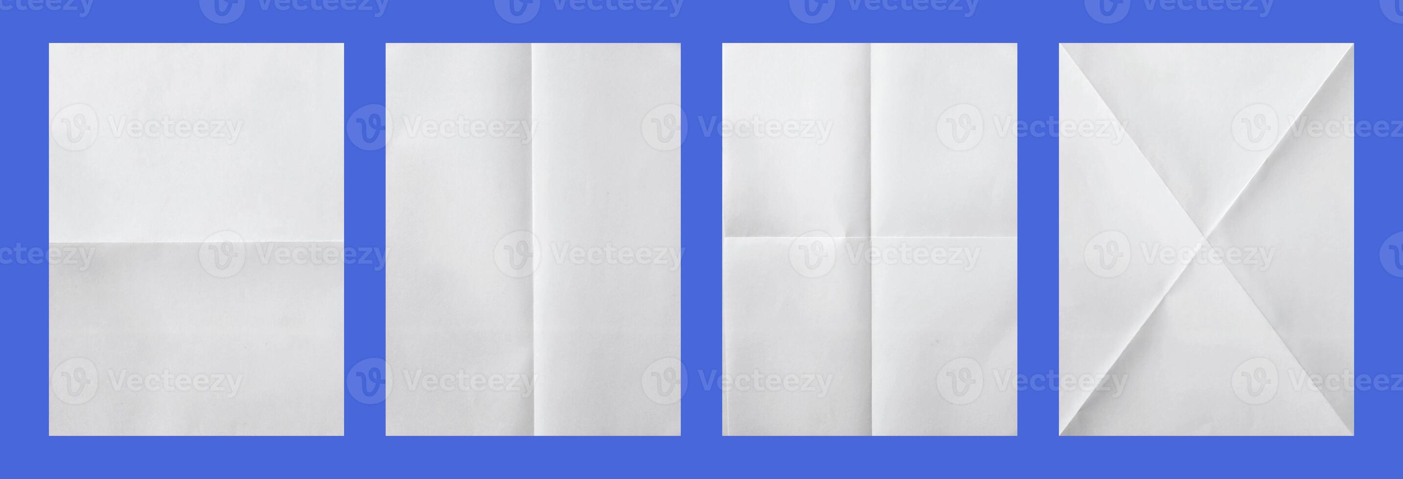 Wrinkled paper. Realistic white empty poster mockups with crumpled texture effect and creases. Isolated straightened square sheets for documents photo