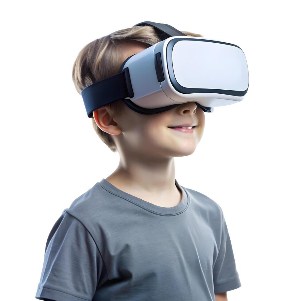 a boy wearing a virtual reality headset photo