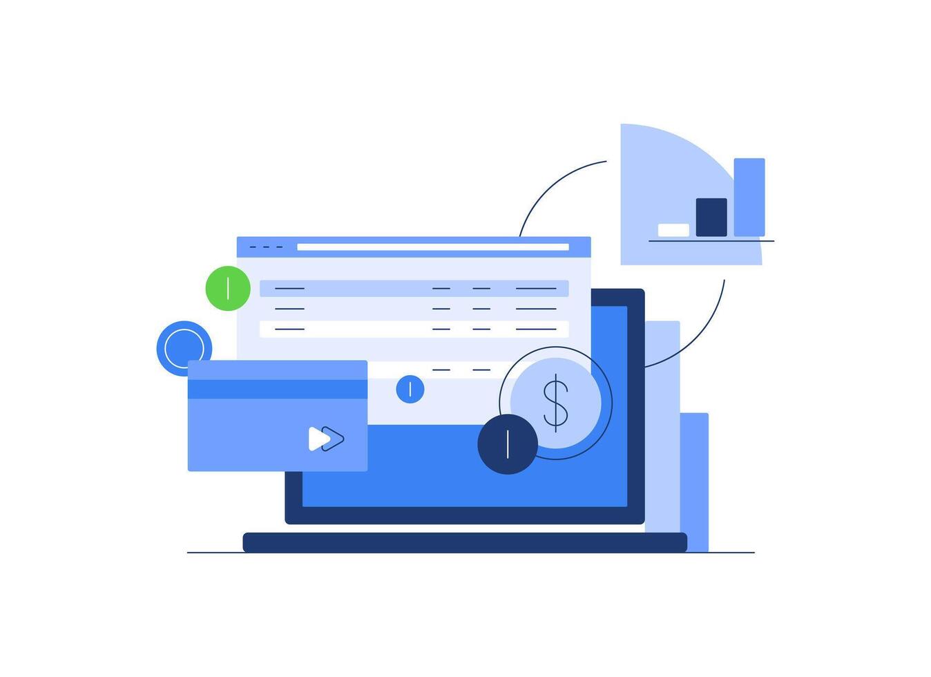 Digital money,Modern economics, finances. Laptop, database and coins,Crypto currency vector