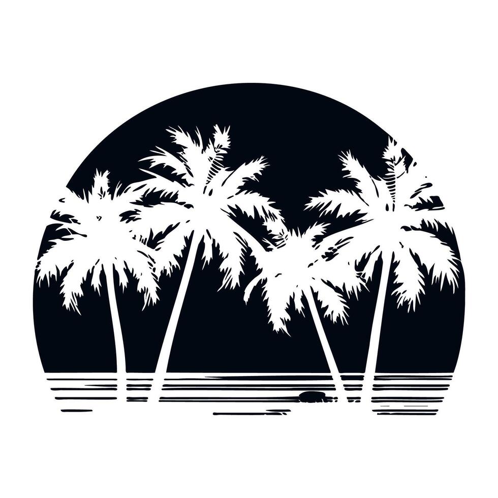 Retro sunset with palm trees silhouettes in the style of the 80s and 90s. Abstract background. design template for logo, badges. Isolated white background. vector