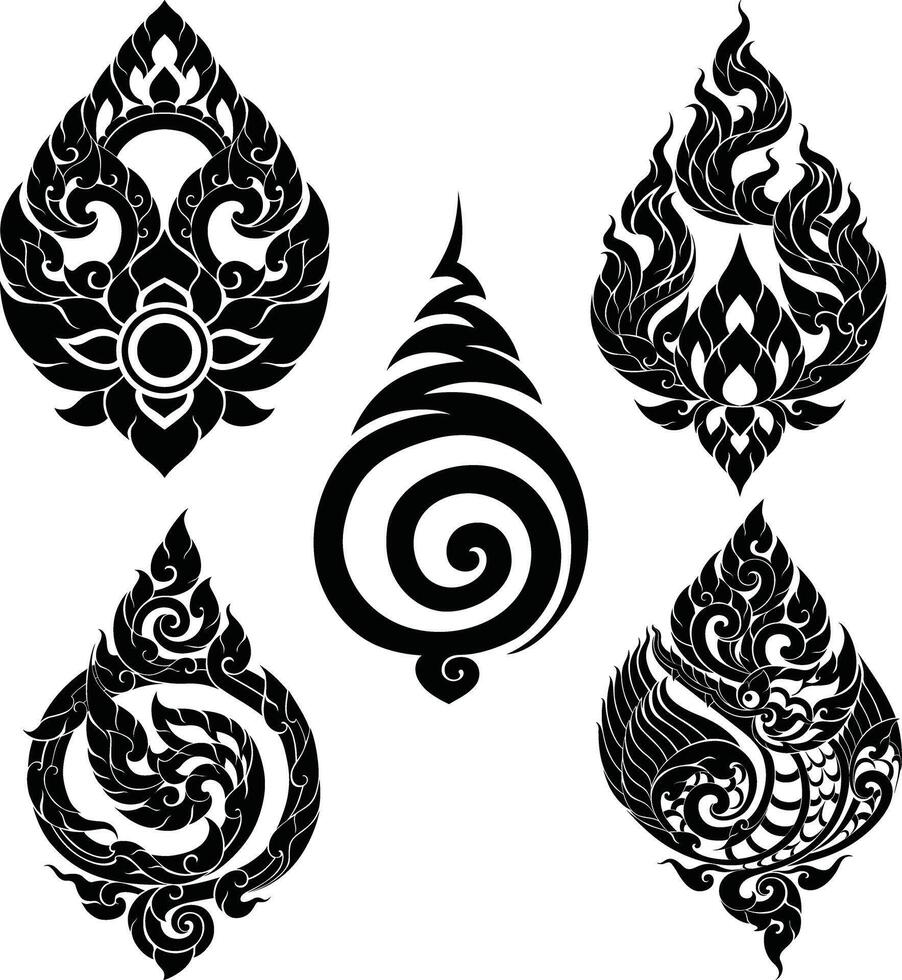 Thai Pattern Style in Flat Illustrations with Silhouette Patterns as Decorations vector