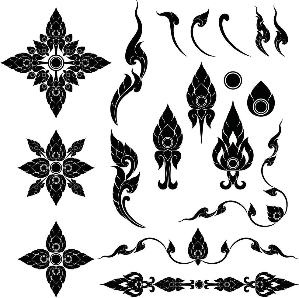 Thai Pattern Art Elements for Decorations in Silhouettes vector