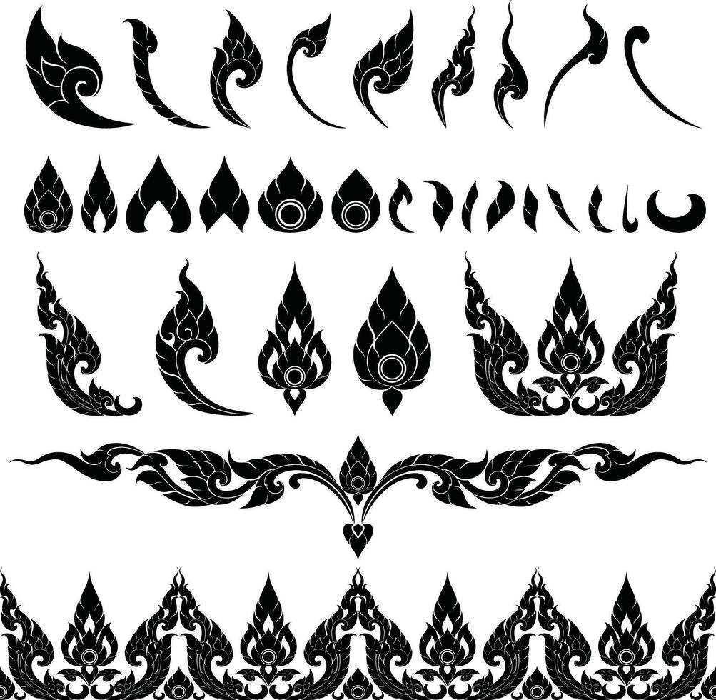 Thai Pattern Art Elements in silhouette for Decorations vector