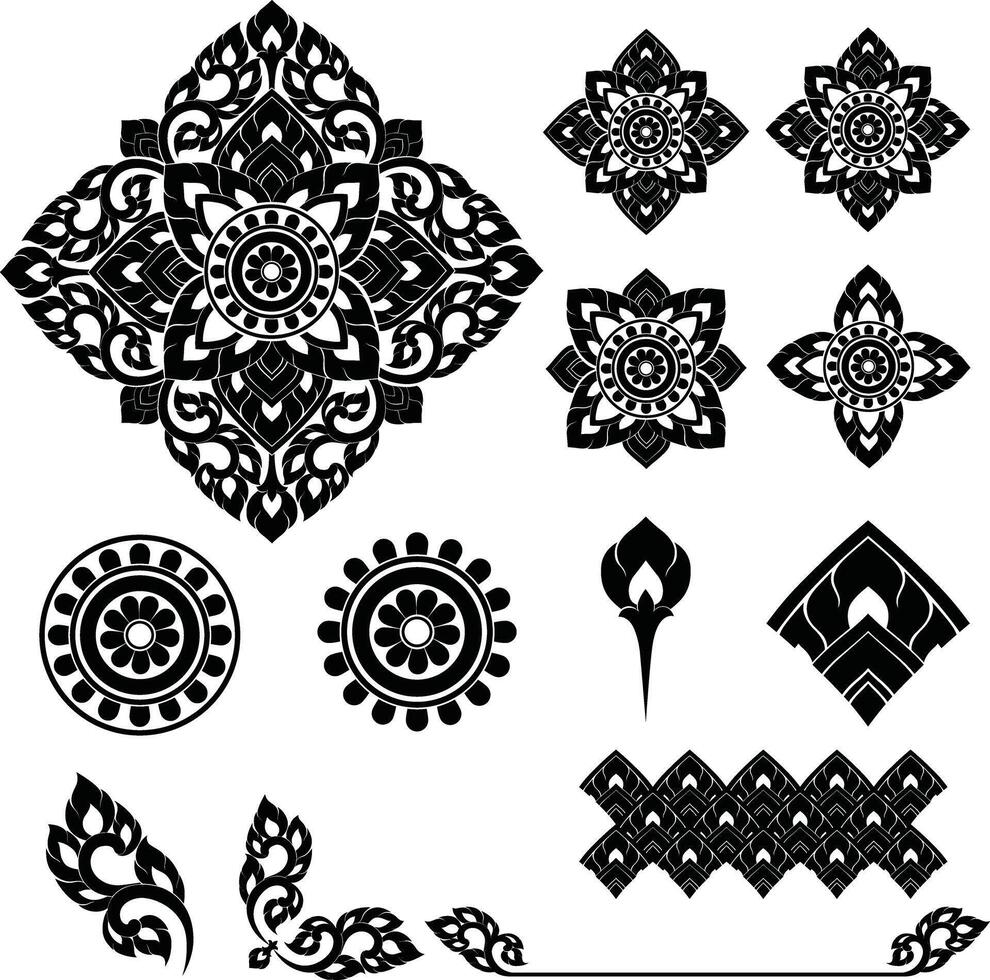 Thai Pattern Style in Flat Illustrations with Decorations with Silhouette Patterns vector