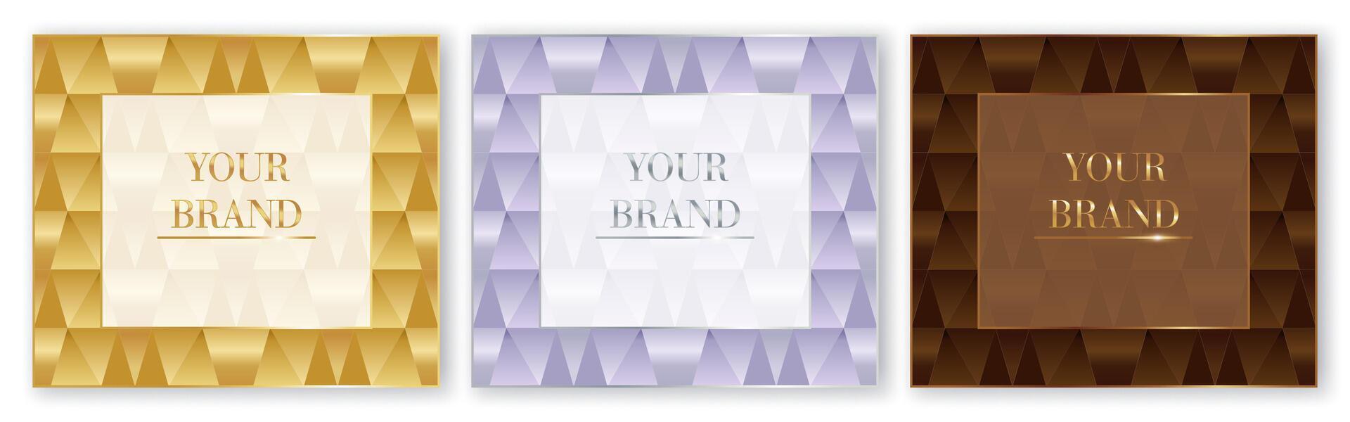 Set of luxury gold elegant cards, premium hand drawn seamless background templates. Golden, silver and brown colour vector