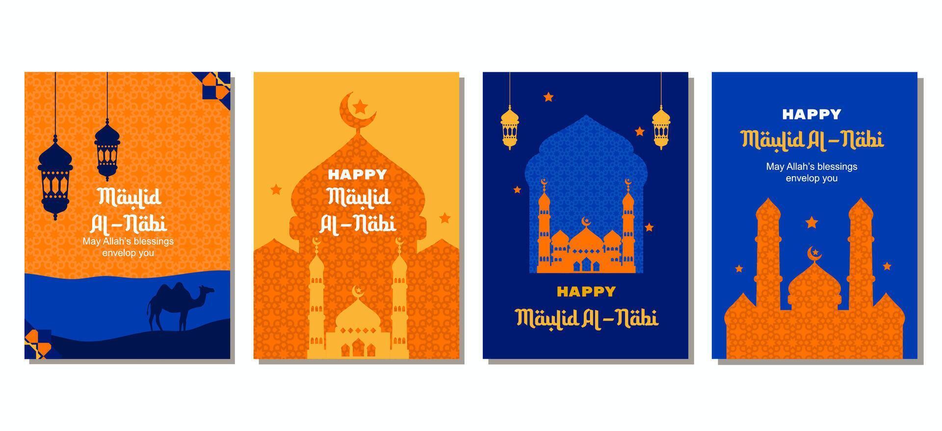 Set of Mawlid al Nabi Card for a poster banner, cover template, social media template vector