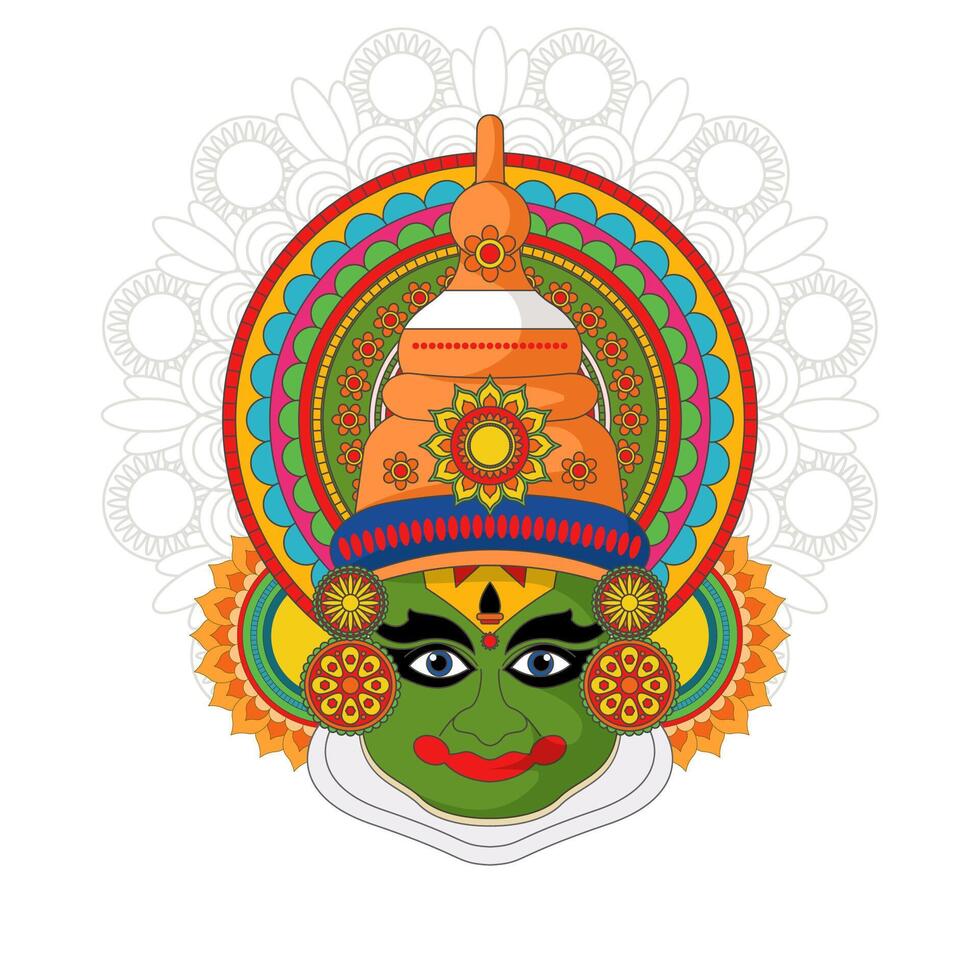 Kathakali Dancer Head For Happy Onam Festival Of Kerala India Mask vector