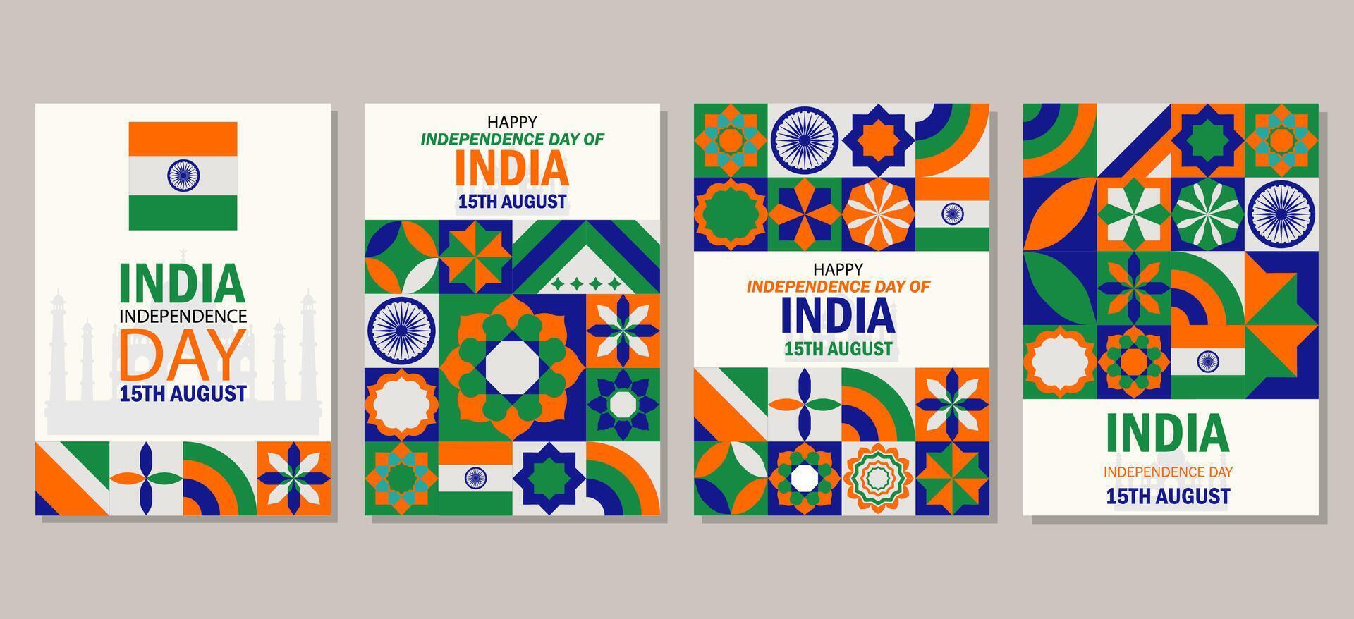 Set of Happy India Independence Day Card for a poster banner, cover template, social media template vector