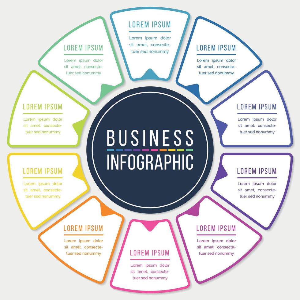 Infographic design circle 10 steps or elements business information colored template vector