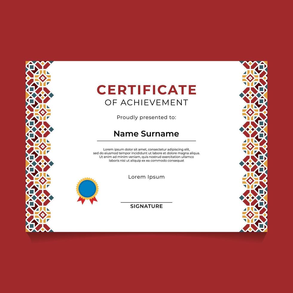 Islamic Oriental Geometric Certificate Template Design vector