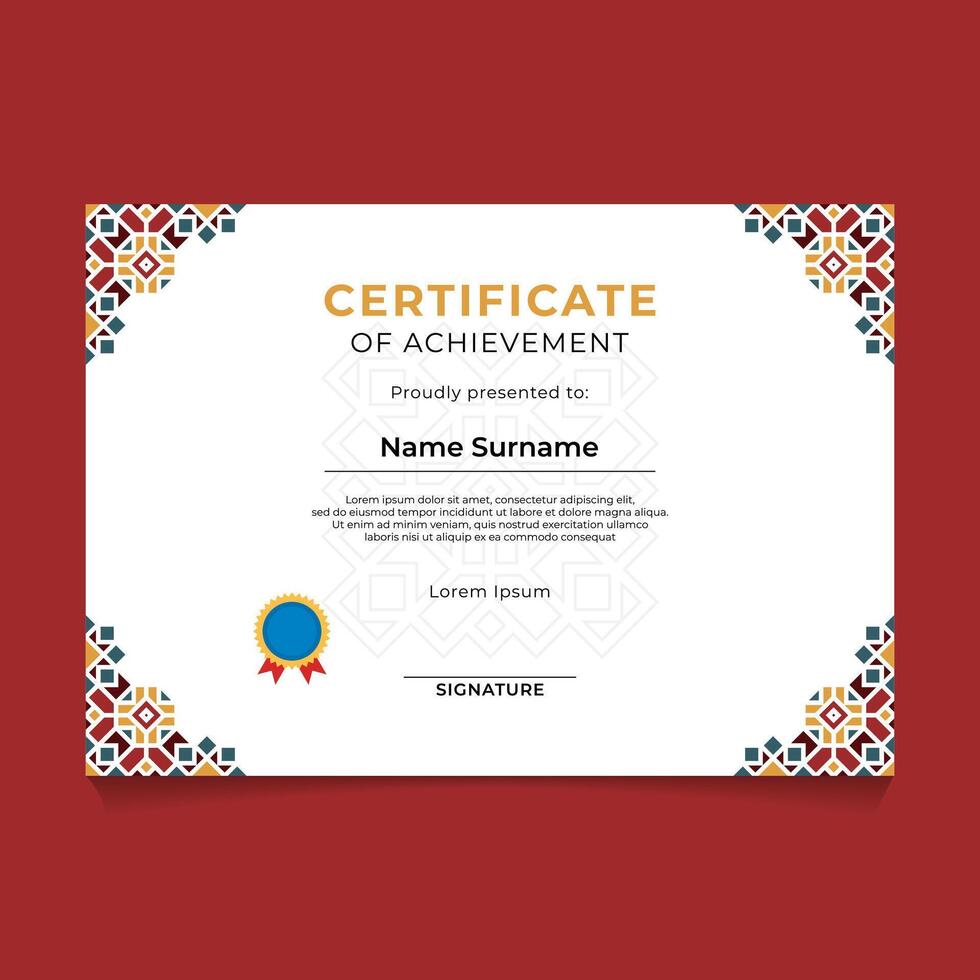 Islamic Oriental Geometric Certificate Template Design vector