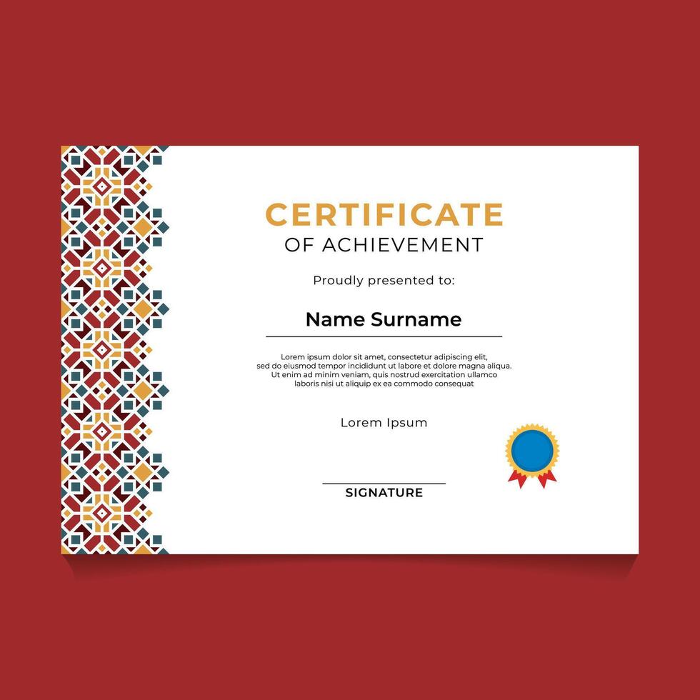 Islamic Oriental Geometric Certificate Template Design vector