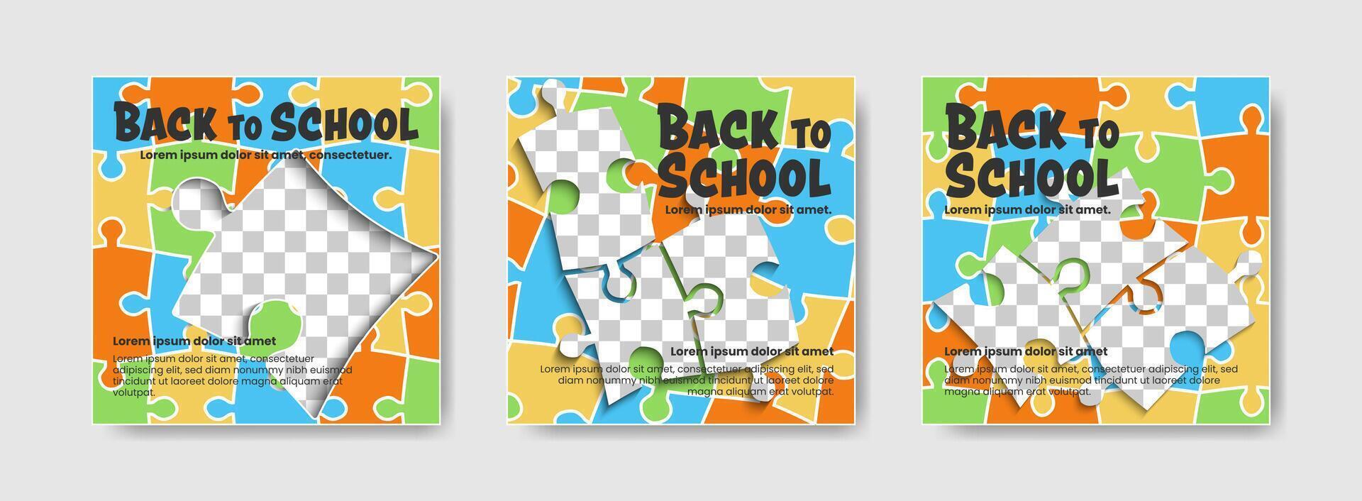 Back to school colorful Puzzle banner design social media template. vector