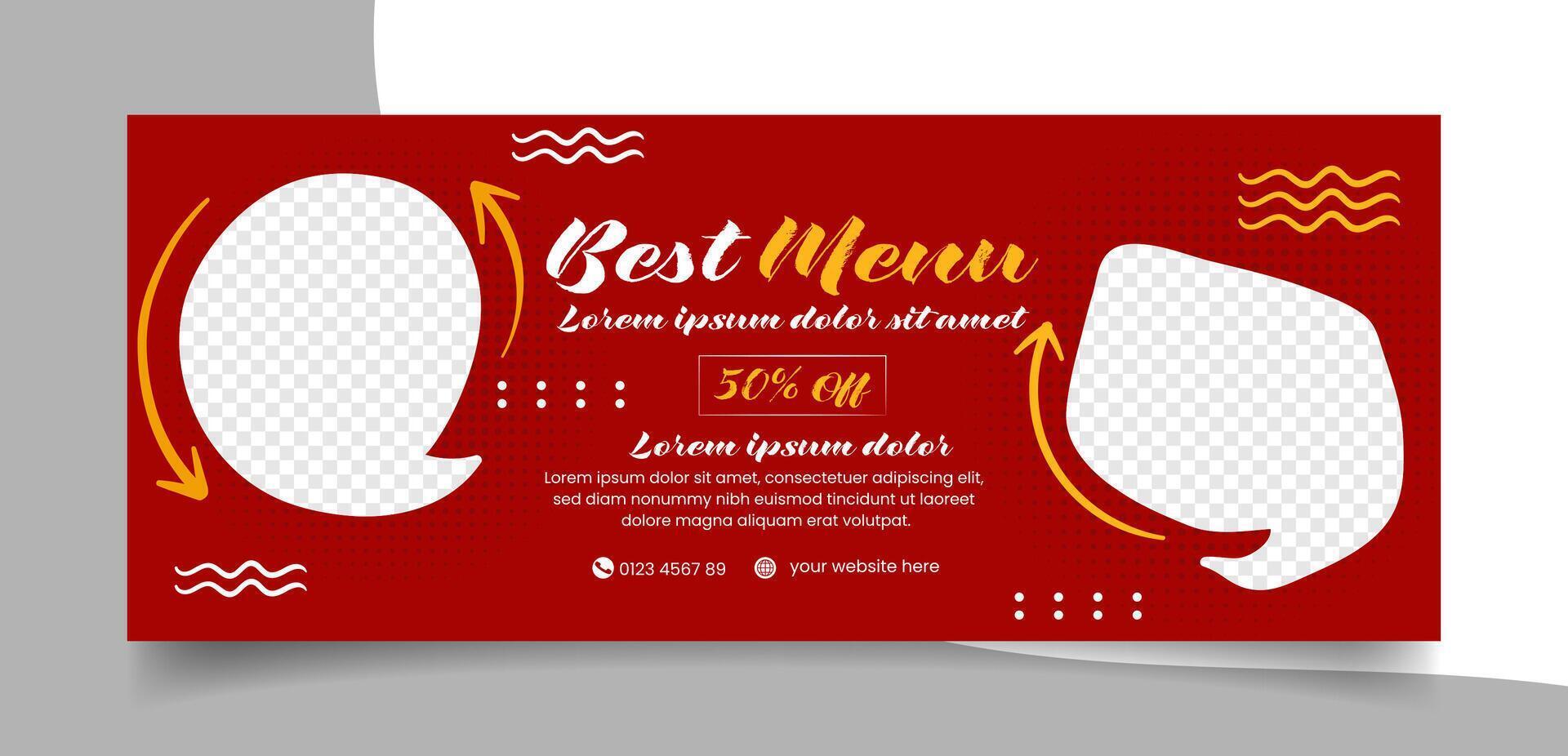 horizontal flat design food menu banner template vector