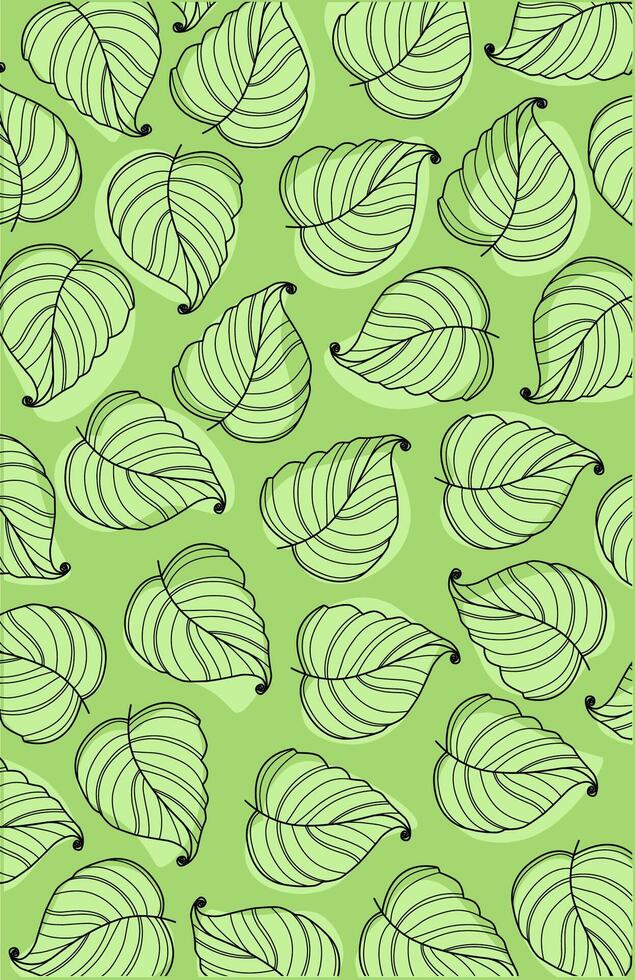 green wallpaper with leaf line art vector