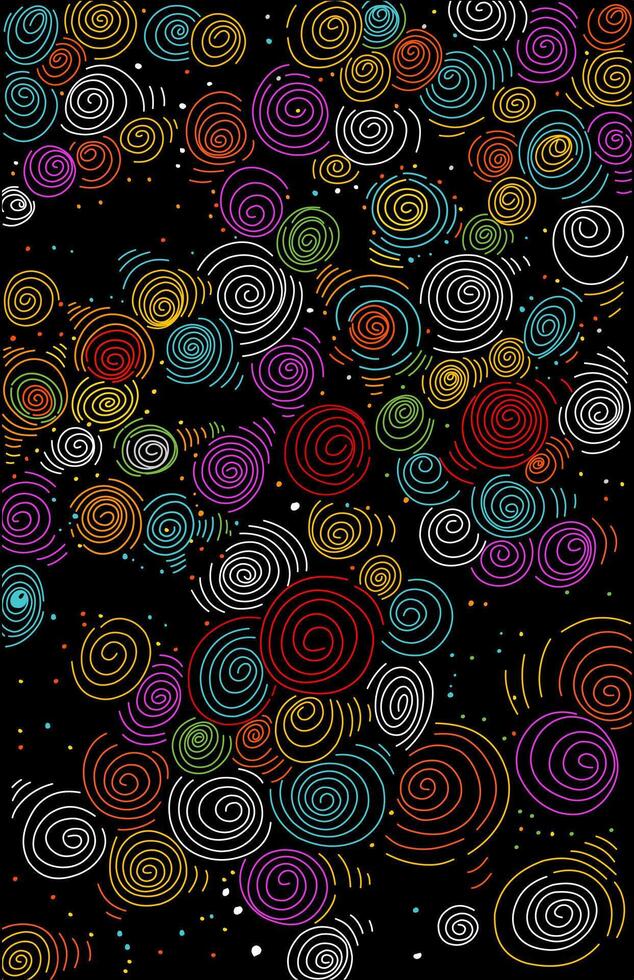 colorful circles and dots motif on black wrapping paper vector