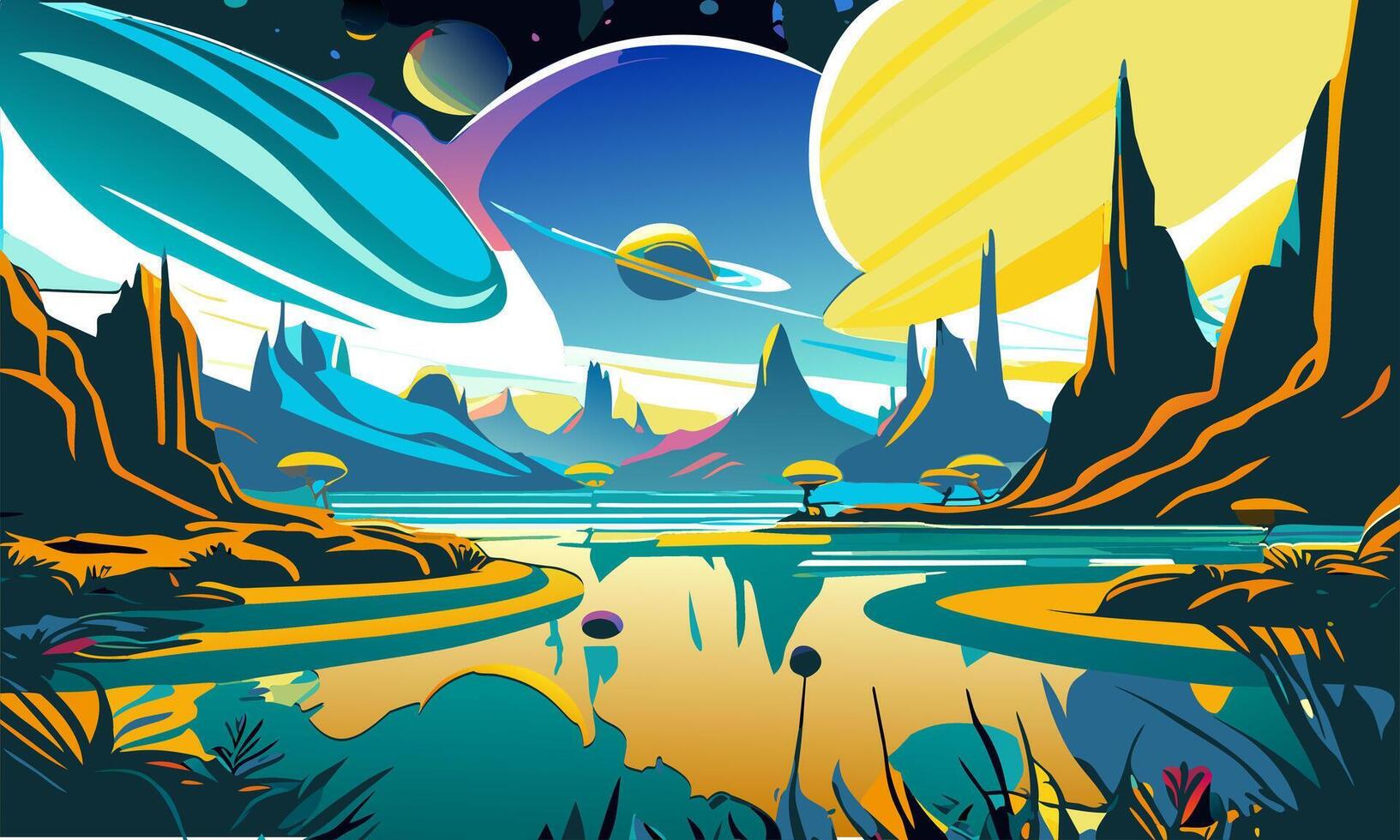 Abstract infographics on the theme of a vibrant fantasy landscape. vector
