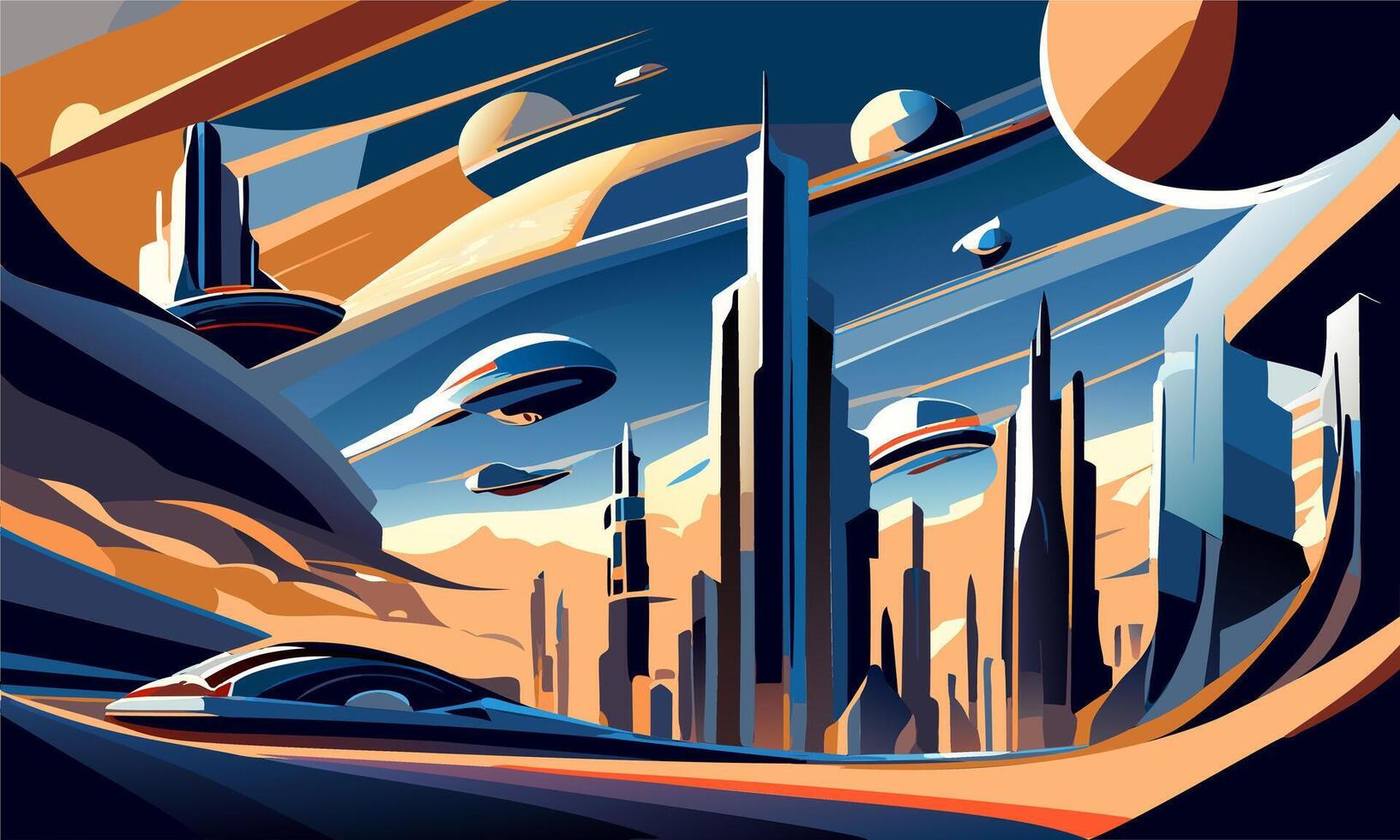 A futuristic panorama featuring blue tones and cosmic landscapes. vector