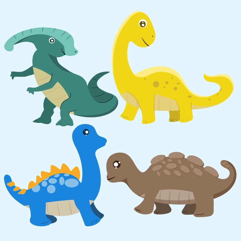 Dinosaurs collection Cute character Isolated on a white background funny dinosaurs collection set for greeting card design, congratulation and invitation postcard creation. vector