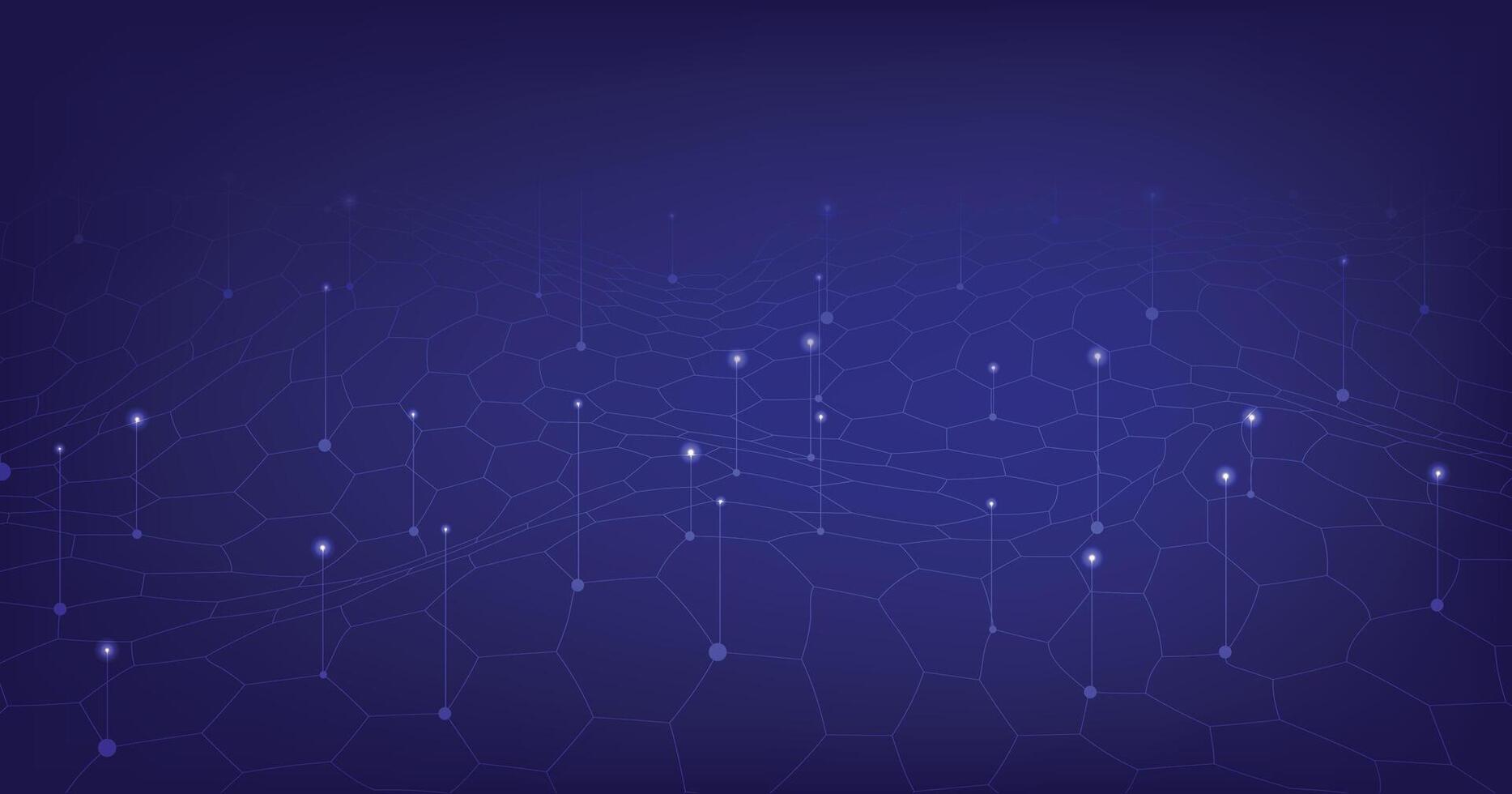 Hexagon geometric internet mesh lines on a blue background. vector