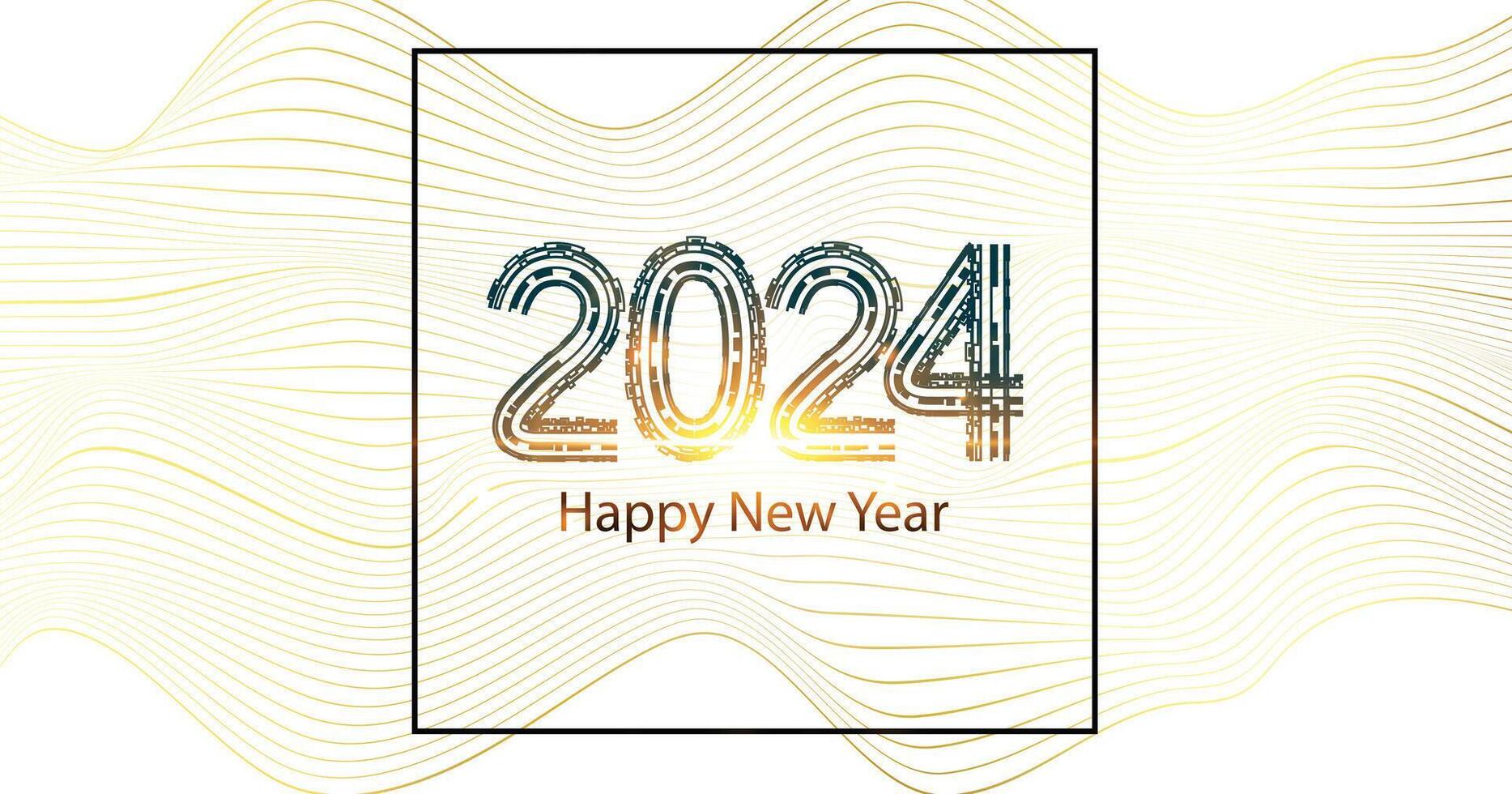 Happy New Year 2024 on wave Golden background. vector
