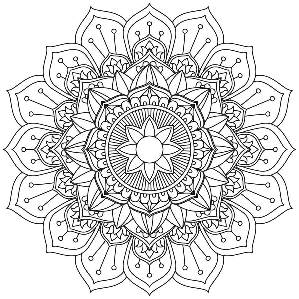 Mandala Circle Coloring Book Pages For Adult Children Indian Antistress Medallion White Background Black Outline illustration vector