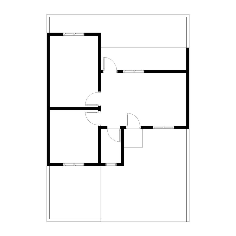 Black and White floor plan of a modern unfurnished house for your design. Suburban house blueprint. Architectural background vector
